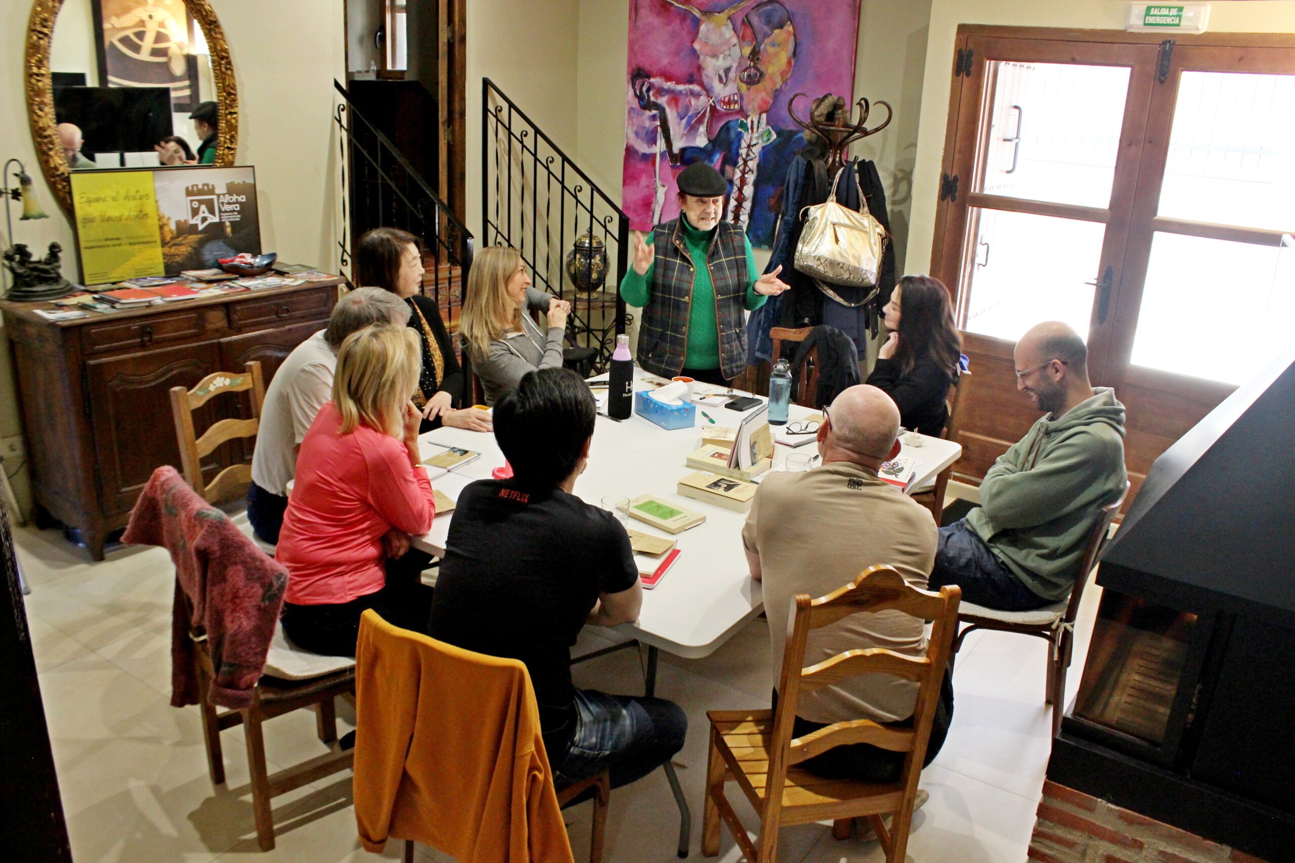 Group conversation in the cosy living room of the house